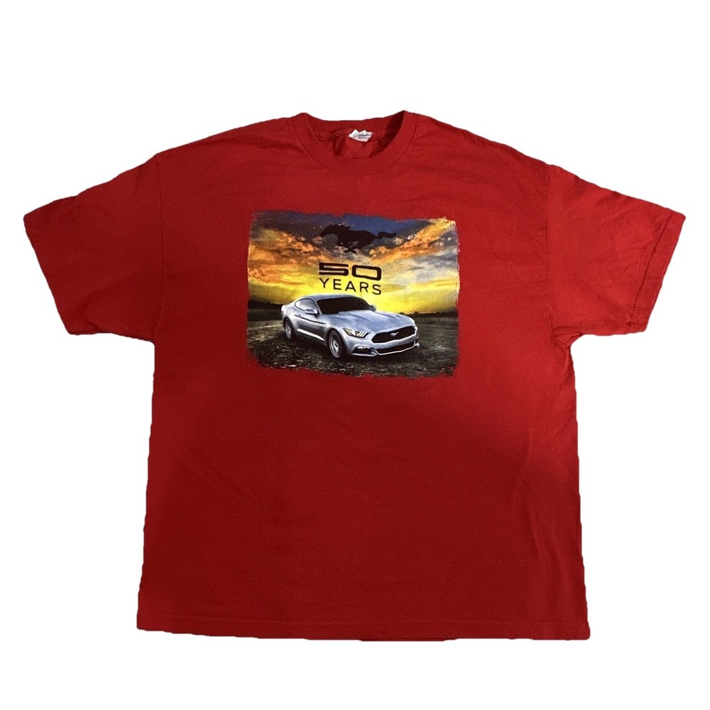 Ford Mustang 50 Years Men's 2XL Red Graphic Print Crew Neck Cotton Tee